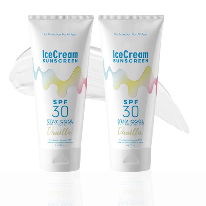 IceCream Sunscreen Broad Spectrum SPF 30 Lotion, Body & Face, Sunblock, Moisturizer, Water & Sweat-Resistant, Reef-Friendly & Cruelty-Free, 6oz (177ml) - Vanilla (Pack of 2)