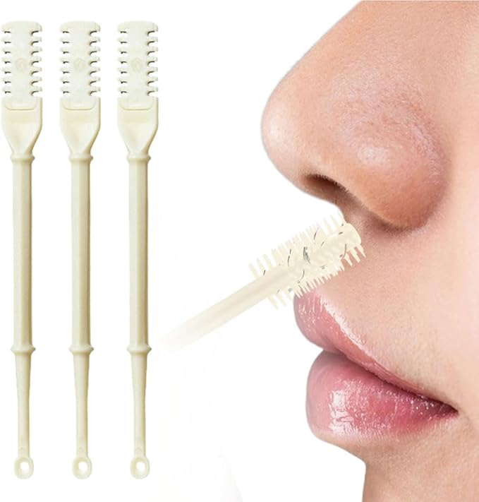Nasal Hair Cutter, Manual 360° Rotating Nose Hair Trimmer Removal Razors with Ear Picker,2 in 1 Double Sided Nose Hairs Knife Portable Removal Tool for Women Men (Beige/3pcs)