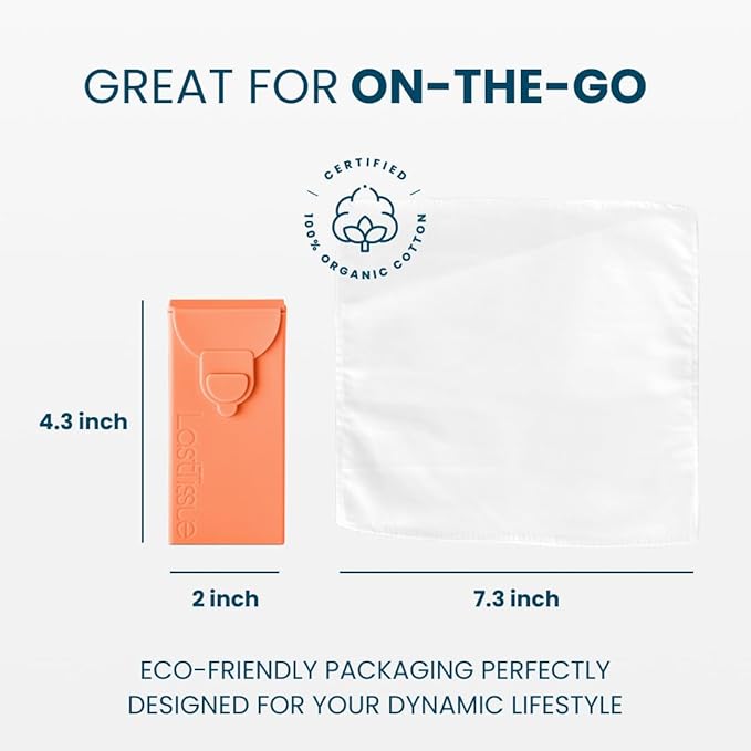 LastTissue® Reusable Cotton Tissue Pack | Face Towels & Handkerchiefs for Men & Women – Washable, Sustainable Facial Tissue with Storage Case - Peach