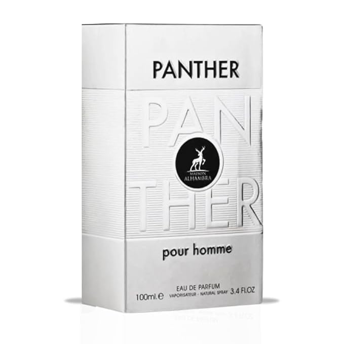 Maison Alhambra Panther Pour Homme Eau De Parfum Spray 100ML (3.4 OZ) Long Lasting Arabian Perfume For Men - Premium Perfume Men Fresh, Citrusy & Spicy Fragrance with Vanilla, Vetiver & Lavender Notes