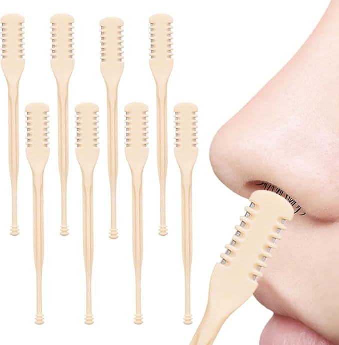 2-in-1 Nasal Hair Cutter, 2025 New 360° Rotating Manual Nose Hair Trimmer Double Head Nose Hair Knife with Ear Picker, Portable Noses Hair Removal Razors Manual Clippers for Men Women (8pcs)