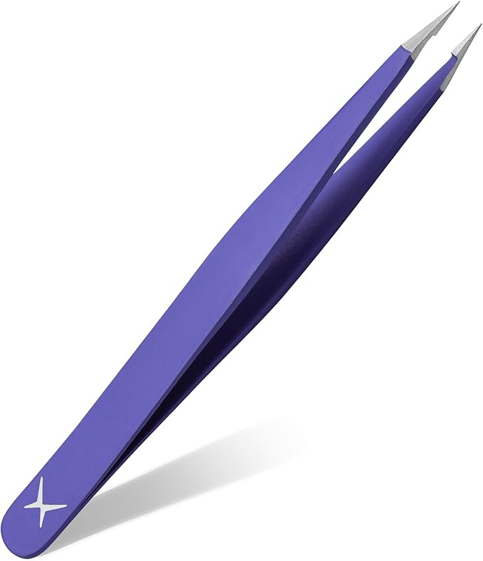 Pointer Stainless Steel Tweezers Women & Men Precision Eyebrow Tweezers for Facial Hair, Fine Tip Strong Grip Professional Tweezer for Eyebrow Shaping, Ingrown Hair & Splinter Removal (Purple)
