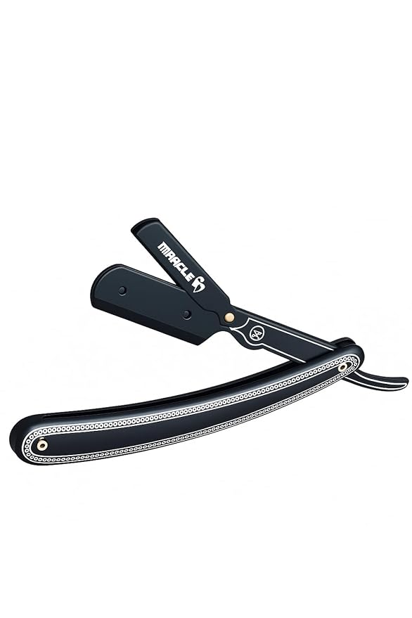 MIRACLE Professional Barber Straight Edge Razor – Black Wooden Handle Men's Shaving Razor, Compatible with Half Edge Steel Blades – Classic Close Shave for Barbers & Personal Grooming