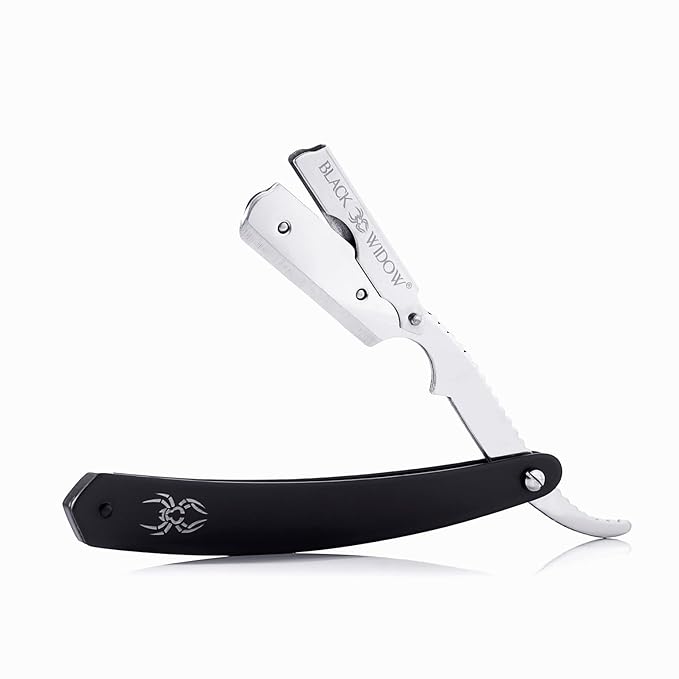 Black Widow Professional Straight Edge Razor Kit with 10 Blades – Stainless Steel Barber Razor for Men’s Shaving, Classic Barbero Shaver for Smooth, Precise, and Comfortable Shaves