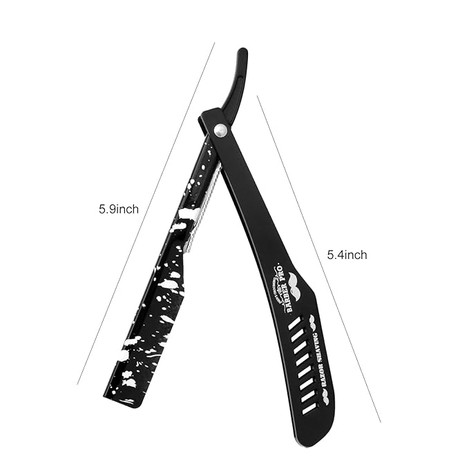 Professional Straight Razor Holder for Barbers – Folding Shaving Razor Handle, Stainless Steel Blade Compatible, for Barber Shop & Home Grooming (Black)