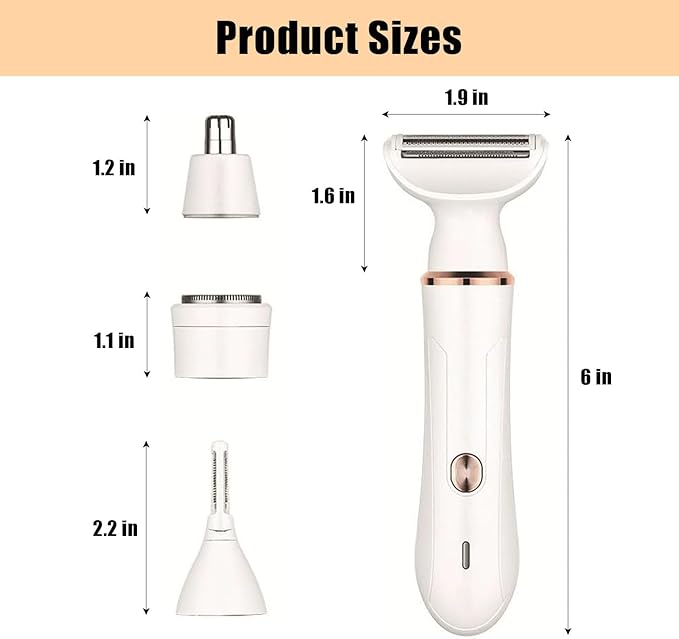 Electric Razor for Women,4-in-1 Women’s Facial Hair Removal for Face Nose Eyebrow Beard Arm Leg Armpit, Rechargeable Womens Body Shavers Set（White）