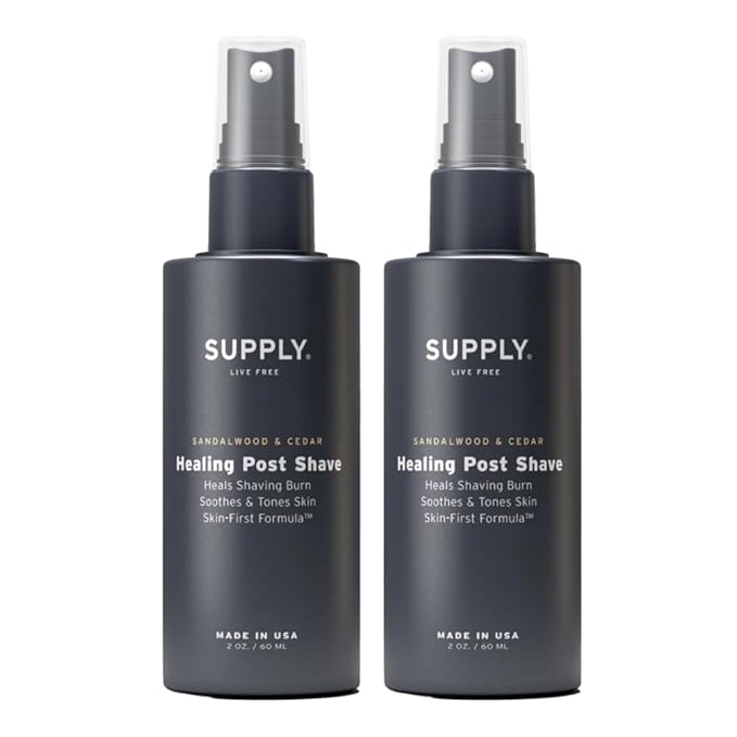 Supply 2-Pack Sandalwood & Cedar Healing Post Shave Face Spray for Men with Shea Butter & Aloe Vera – Moisturizing Alcohol Free Aftershave Lotion to Soothe Irritation for All Skin Types – 2 oz. Each