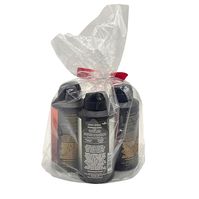 Bath and Body Works Men's Collection Deodorizing Body Spray - Mahogany Teakwood, Graphite, and Bourbon 3.7oz each 3-piece Gift Set with a Red Bow for Holidays