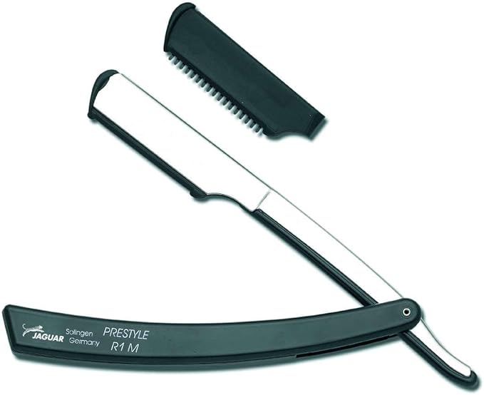 Jaguar Prestyle R1M Straight Edge Razor, Foldable Barber Razor for Men, Professional Shaving Razor with Replaceable Blade, Made in Germany, Black