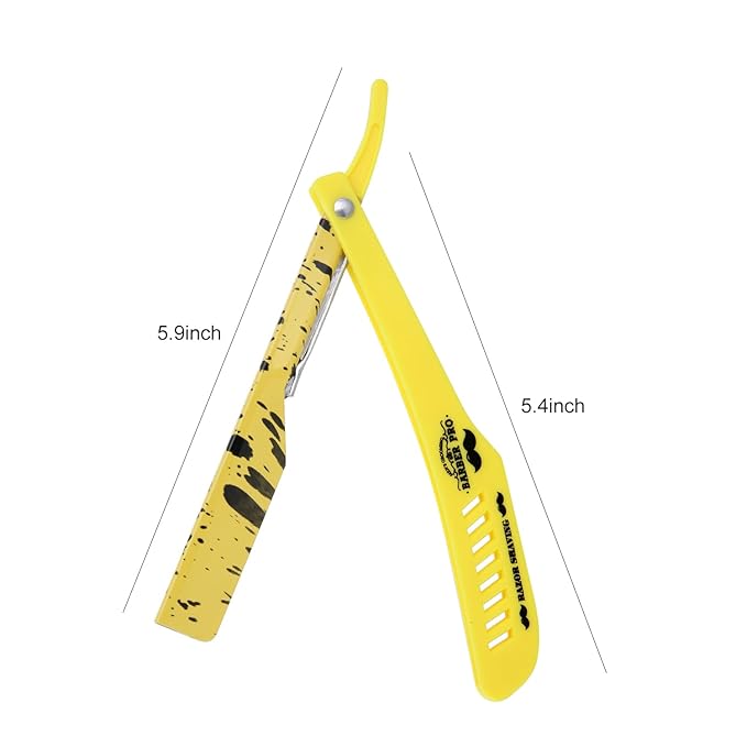 Professional Straight Razor Holder for Barbers – Folding Shaving Razor Handle, Stainless Steel Blade Compatible, for Barber Shop & Home Grooming (Yellow)
