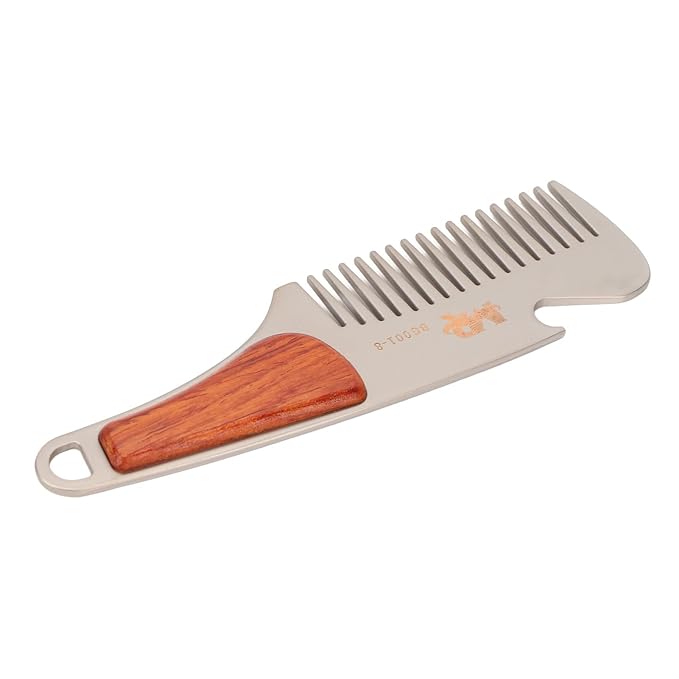 Men Beard Comb Multipurpose Stainless Steel Teeth Sandalwood Pocket Moustache Comb for Home Hair Salon