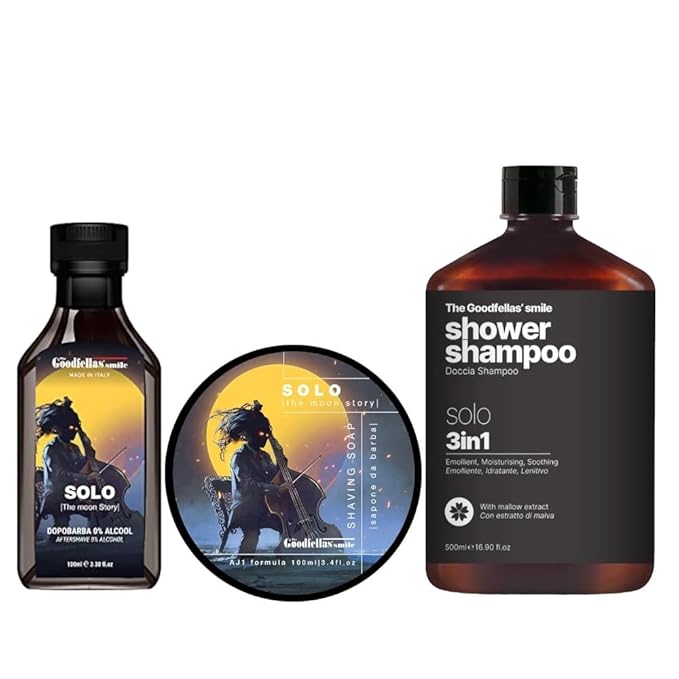 The Goodfellas' smile, SOLO Shave Soap, 3 in 1 Shower Shampoo, and Aftershave Splash Bundle, Made in Italy