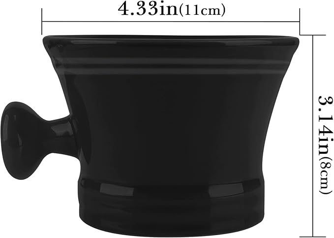 Linkidea Ceramic Mug Shaving with Knob Handle, Deep Size Wet Shaving Cup, Razor Shave Soap and Cream Bowl for Men (Black), RAC22-01