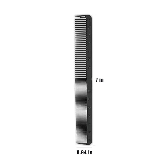 PERFEHAIR 2-Pack Professional Round Tooth Hair Cutting Comb - 7 Inch, Black Carbon Fiber Anti-Static & Heat Resistant, Durable Barber Combs with Fine & Wide Tooth for Precise Haircut for Men & Women