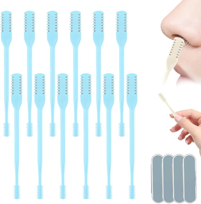 360° Rotating Nose & Ear Groomer, 2025 Dual-Blade Manual Trimmer with Cleaning Brush, 2-in-1 Nasal Hair Cutter for Men and Women (Blue, 12PCS)