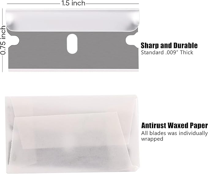 REXBETI 400PCS Single Edge Razor Blades, Industrial Scraper Razor Blades, One Edge Razor Blade, Replacement Box Cutter Blades, Suitable for Removing Labels, Decals, Stickers