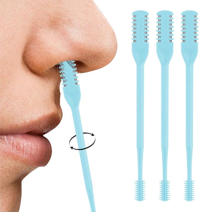 Nasal Hair Cutter, 2025 Double-Sided Nose Hairs Removal, Manual 360° Rotating Nostril Hair Removal Tool, Manual Nose Hairs Cutter, Nasal Hair Trimmer with Ear Picker for Women Men (Blue, 3PCS)