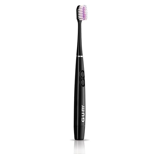 GUM Sonic Powered Toothbrush, Tapered Bristles Clean Below The Gumline, Bundle, Black, 1 Handle(1 Count) + 2 Refills 2 Count(Pack of 1)