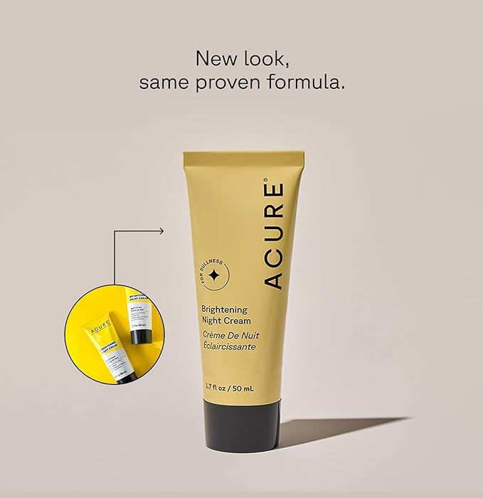 Acure Brightening Night Cream - Radiance Boosting Night Face Cream for Women & Men, Hydrating & Revitalizing Moisturizer for Uneven Skin Tone & Dullness w/Chlorella, Echinacea & Argan Oil - 1.7 fl oz