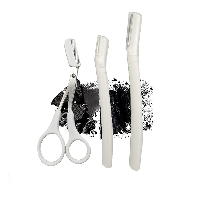 Eyebrow Razors Sets, 2PCS Razor with Protective Cover, 1PCS Scissor, Facial Hairs Peach Fuzz Removal, Face Shavers (White)