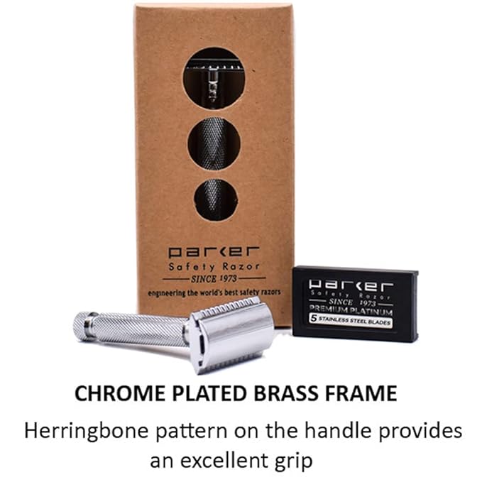 Parker 97R Traditional Double Edge Safety Razor & 5 Parker Premium Razor Blades