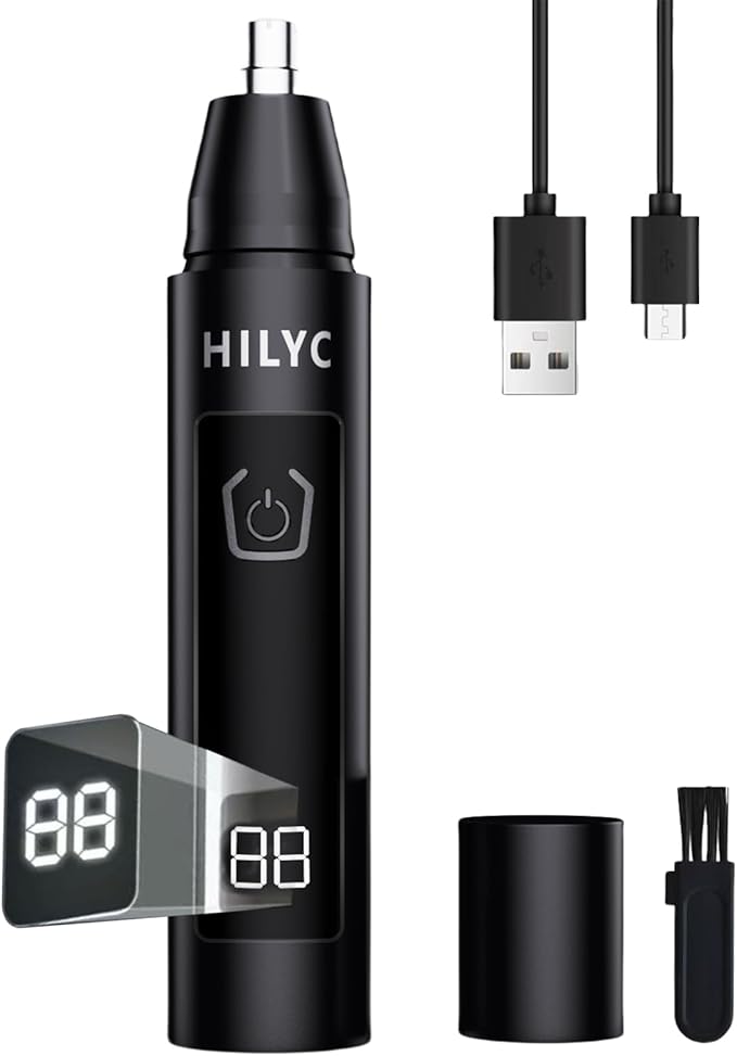 Professional Nose Hair Trimmer, LED Display, USB Rechargeable, Waterproof Double-Edge Blade for Men, Women, IPX7 Rated (Flat)