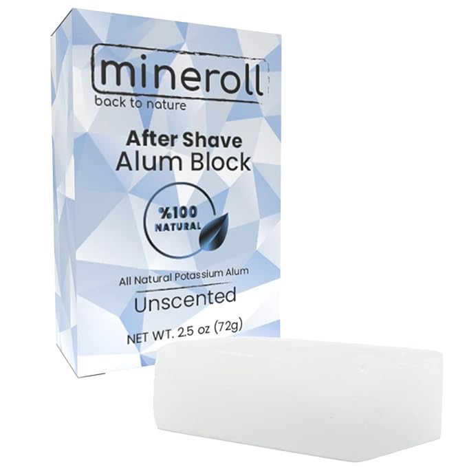 After Shave Alum Block, All Natural Potassium Alum, For Women and Men, Alum Stone, Styptic Skin Soothing, Anti-Ingrown Hair Alum Bar, Shaving Accessory, Unscented, 2,5 oz