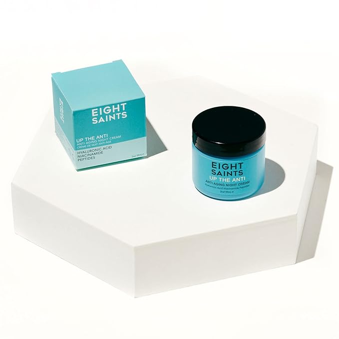 Eight Saints Skin Care Up the Anti Night Cream Face Moisturizer to Reduce Fine Lines and Wrinkles, Natural and Organic Anti Aging Cream For Face & Neck with Niacinamide and Hyaluronic Acid, 2 Ounces