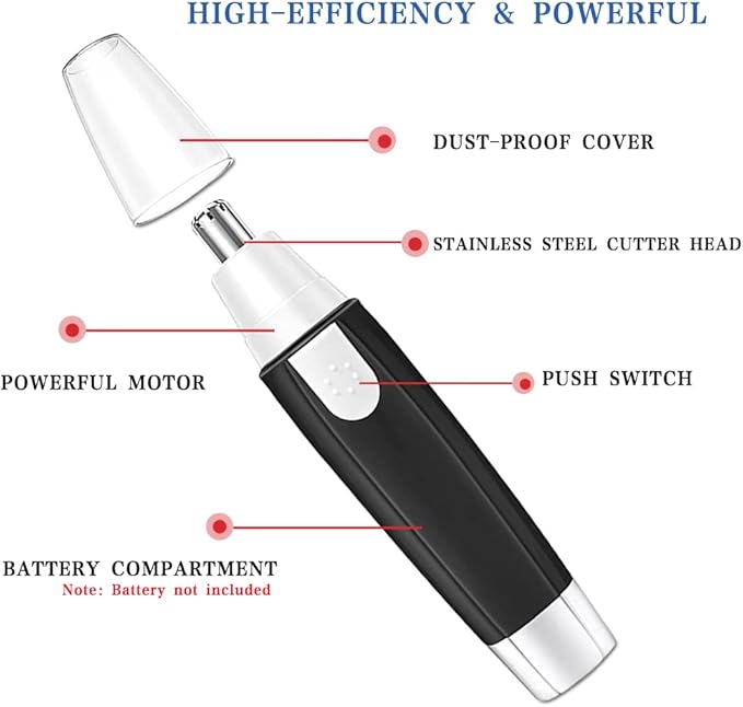 Nose Hair Trimmer for Men and Women，Professional Painless Clean Nasal， Ear & Facial Hair Electric Trimmer，Battary-Operated Eyebrow Clipper，Dual Edge Blades for Easy Cleansing Black