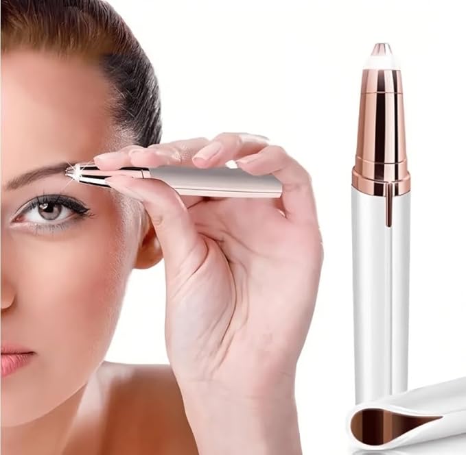 Eyebrow Trimmer for Women - Electric Eye Brow Razor Painless & Easy Clean for Eyebrows Face Nose Ear Hair Chin Lips Peach Fuzz Bikini Lines & Other Detailing - Battery Operated (White)