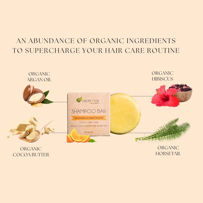 Solid Shampoo Bar, Made With Natural & Organic Ingredients, Sulfate-Free, Cruelty-Free & Vegan, All Hair Types, 3 Ounce Bar (2-Pack Lemongrass & Sweet Orange)