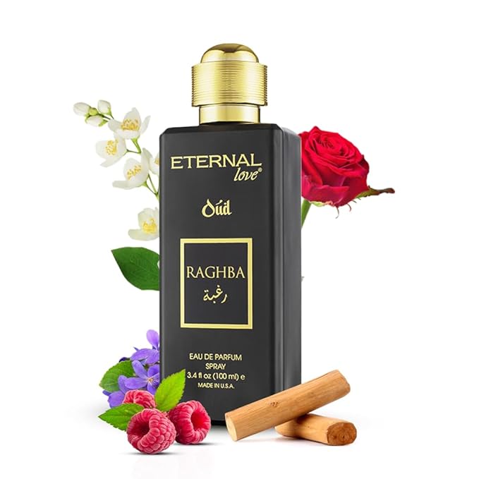 Eternal Love Raghba Oud - Long Lasting Unisex Eau de Parfum - Spicy Floral Oriental Fragrance with Oud & Vanilla - Dubai Inspired Arabic Scent - 3.4oz
