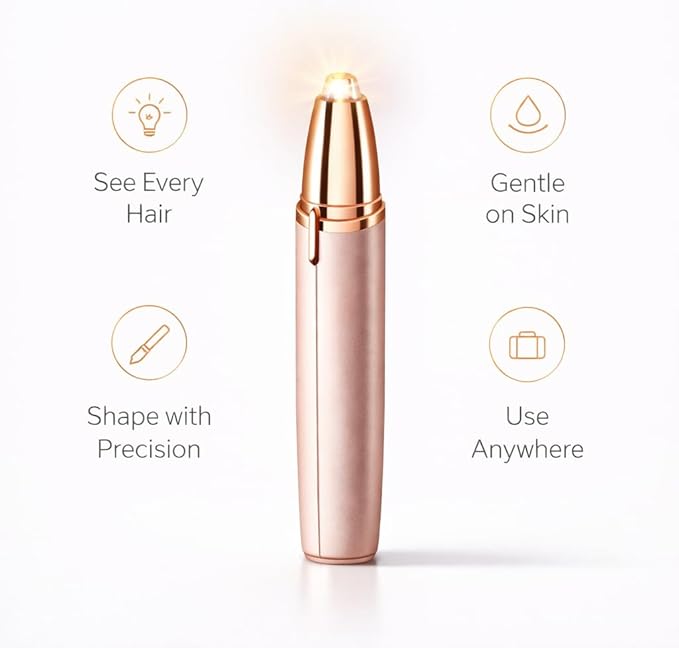 Eyebrow Trimmer & Facial Hair Remover for Women, 18K Gold Plated Precision Electric Face Razor with Built-in LED Light, Painless Hair Removal for Eyebrows, Upper Lip, Chin & Peach Fuzz