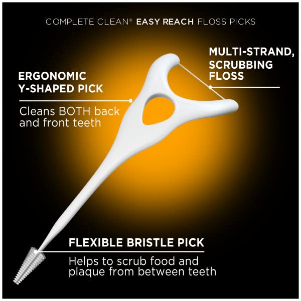 DenTek Complete Clean Easy Reach Floss Picks, Advanced Fluoride Coating, Mouthwash Blast Flavor, 75 ct. (Pack of 4)