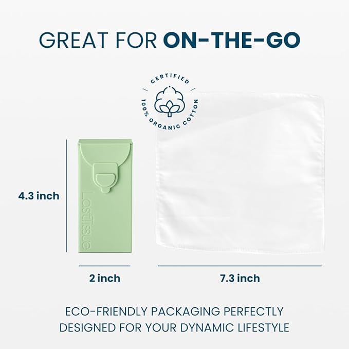 LastTissue® Reusable Cotton Tissue Pack | Face Towels & Handkerchiefs for Men & Women – Washable, Sustainable Facial Tissue with Storage Case - Green