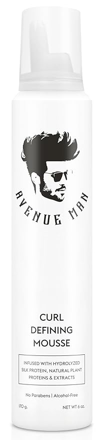 Avenue Man Curl Defining Mousse - Lightweight Styling Curl Foam for Defined, Frizz-Free Curls - Curly Hair Mousse for Men with Argan Oil, Aloe, and Green Tea Controls Frizz & Adds Shape - (6.0 Oz)