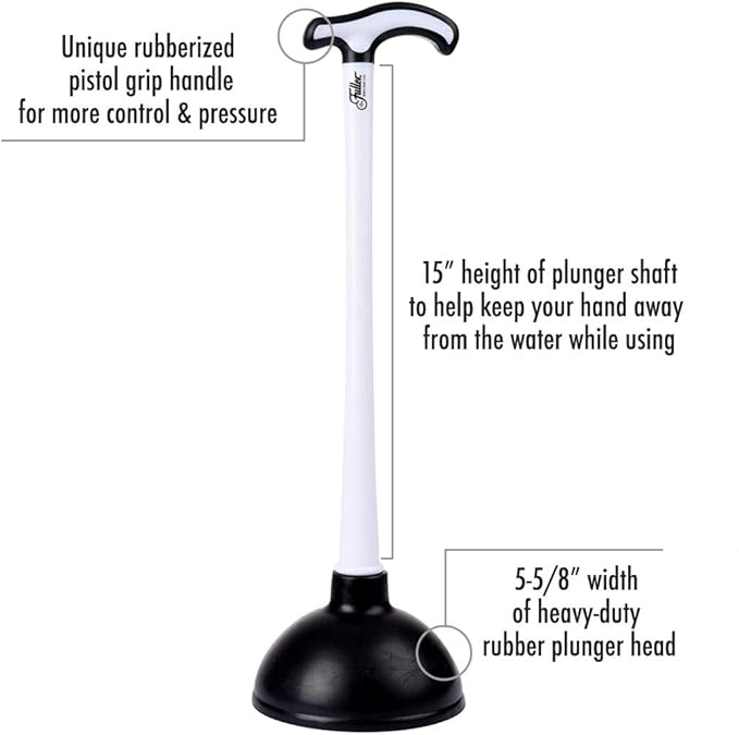 Fuller Brush Bowl Brush & Plunger in Caddy Set– 16-Inch Long Handle Brush – Pistol Grip Rubberized Plunger, Wide Base Caddy, Bathroom, Rim, Trap Cleaner (Pack of 1)