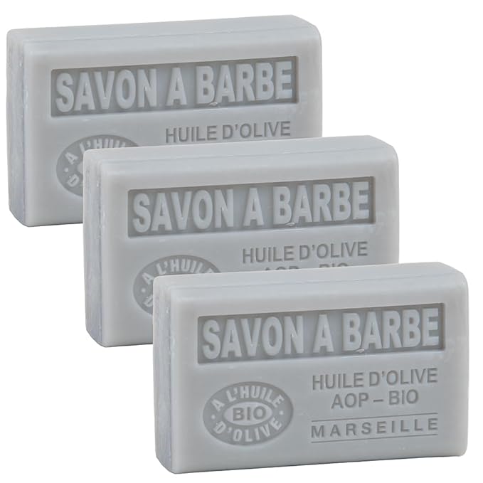 Label Provence Nature Savon de Marseille - French Shaving and Bath Soap for Men - Savon a Barbe - Aloe Vera Olive Oil and Shea Butter Cleansing Bar - Cinnamon Fragrance - Set of 3 x 125g Bars