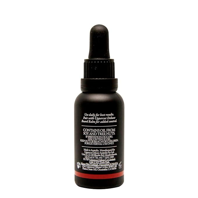 Uppercut Deluxe Beard Oil for Men, Lightweight Non-Greasy Beard Conditioner with Argan, Jojoba, Avocado & Rosemary Oils, Softens & Nourishes Beard, Patchouli Leather Scent, Beard Grooming Oil, 1 fl oz