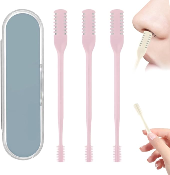 360° Rotating Nose & Ear Groomer, 2025 Dual-Blade Manual Trimmer with Cleaning Brush, 2-in-1 Nasal Hair Cutter for Men and Women (Pink, 3PCS)
