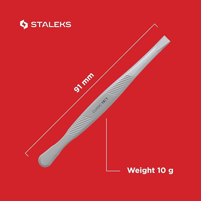 STALEKS CLASSIC 10 Type 1 Eyebrow Tweezers – Wide Straight Stainless Steel for Thick Brows & Precise Home Hair Removal