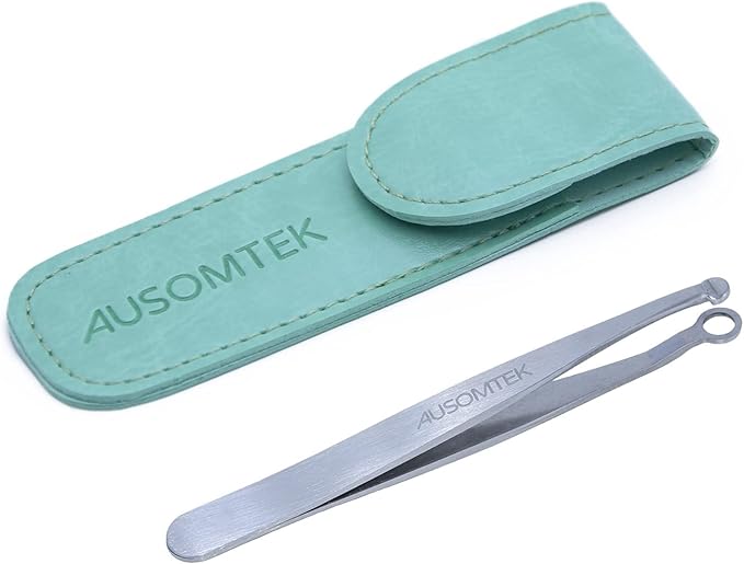 Nose Hair & Ear Hair Trimming Tweezers, Eyebrow Grooming Scissors, Eyelash Clipper, Stainless Steel Grooming Scissors, Safe Round-Headed, for Men and Women (Cyan PU Case) (1 pack)