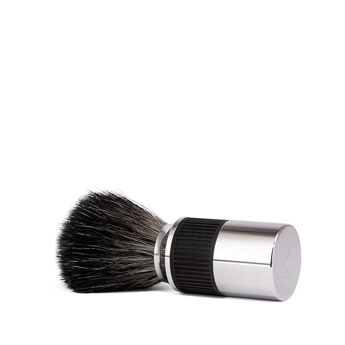 MÜHLE NEO shaving brush | Vegan Shave Brush for Shaving soaps and creams | sustainable eco-friendly and reusable | exfoliating shaving brush | chrome with black silicone grip handle