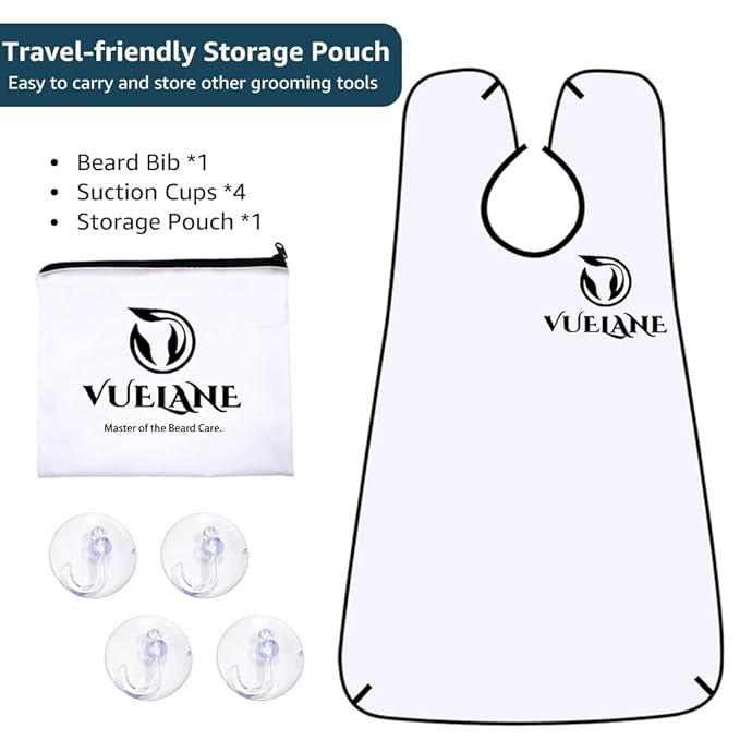 Beard Bib Beard Apron, Beard Bib Hair Catcher for Men Shaving, Non-Stick Beard Bib Apron for Men with Strong Suction Cups, Gifts for Men Husband, Grooming Kit for Men - White