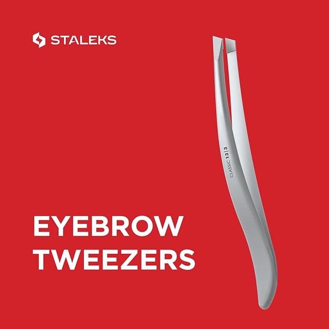 STALEKS CLASSIC 13 Type 3 Eyebrow Tweezers – Wide Beveled Stainless Steel with Elegant Handles for Thick Brows & Home Use