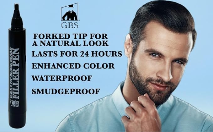 Beard Filler Pencil for Men Waterproof Beard Pen and Beard Brush Long Lasting Natural Look, Mustache Repair Shape, Define and Style Facial Hair Trimming Scissors, Wooden Beard Comb (Black Pack of 3)