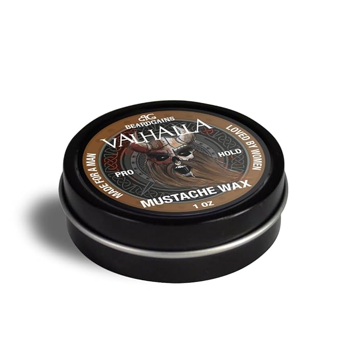 Beard Gains Strong Competition Pro Hold Mustache Wax 1oz - Style, Mold, and Tame Moustache - Organic and Natural (Valhalla Brown)