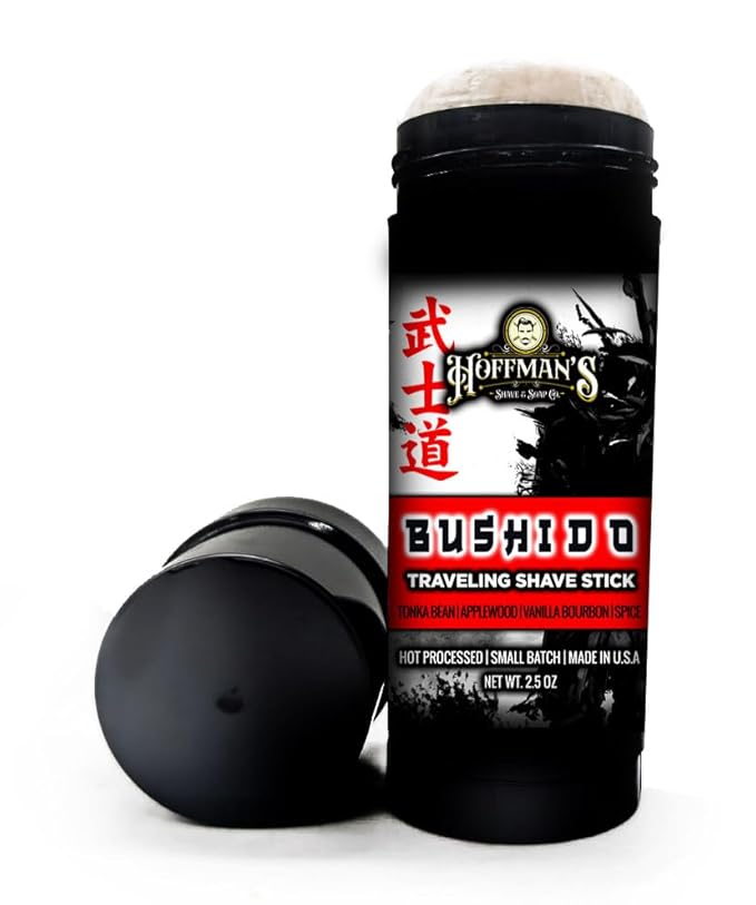 Hoffman's Bushido Traveling Shave Stick, Beef Tallow, Applewood, Tonka Bean, Spice, Vanilla Bourbon, 2.5 oz, Luxury On-The-Go, Small Batch, Made in USA