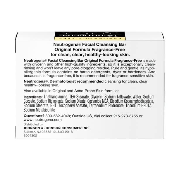Neutrogena Original Amber Bar Fragrance-Free Facial Cleansing Bar with Glycerin, Pure & Transparent Gentle Face Wash Bar Soap, Free of Harsh Detergents, & Dyes, Hypoallergenic, 3.5 Oz (Pack of 3)