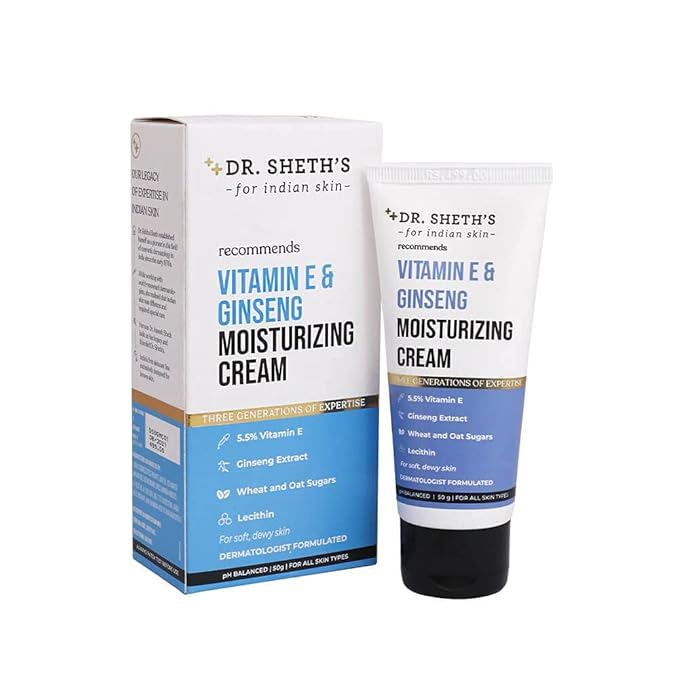 Dr. Sheth's Vitamin E & Ginseng Face Moisturizer Cream for Instant Hydration | Non-Greasy, Fast-Absorbing | For All Skin Types | For Women & Men | 50g